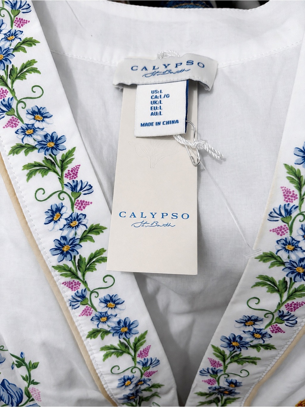 Calypso St. Barth Floral Print Puff Sleeve Button Front Mini Dress NWT Large - Picture 3 of 7